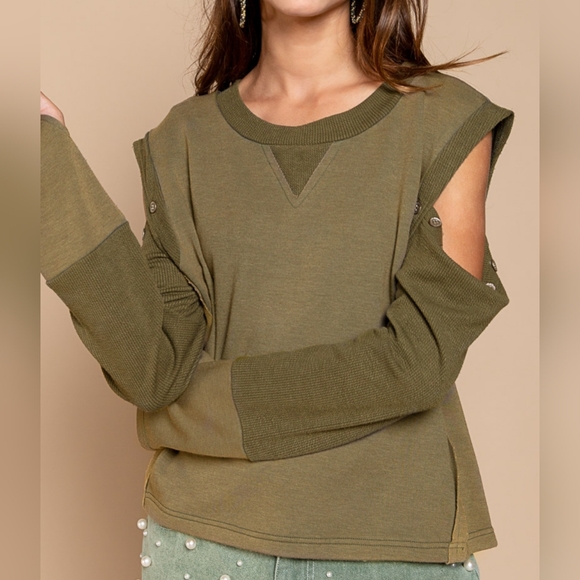 #126 SALE 🛑20S POL Boho Cutout Detailed French Terry Pullover Top - Picture 4 of 6